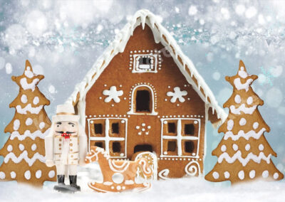 Gingerbread house themed backdrop for Christmas mini sessions
