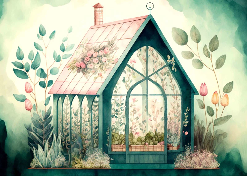 Spring greenhouse with easter elements