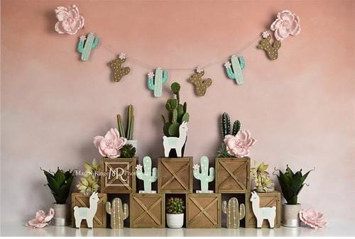 pink western and llama themed backdrop